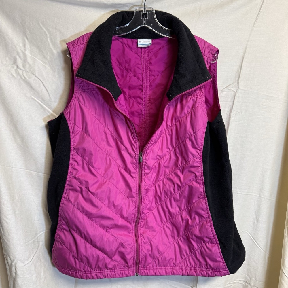 Columbia Vest Womens 2X Pink Full Zip Black Fleece Collar and Side Pockets